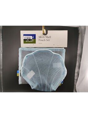 Mesh Shell Pouch Set Nylon Organizers Blue 2-Piece By Design Story